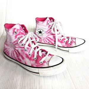 CONVERSE pink white tie-dye high top Chuck Taylors sneakers